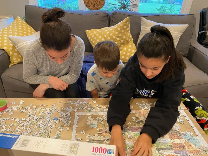 Liz Puzzling With Our Niece & Nephew